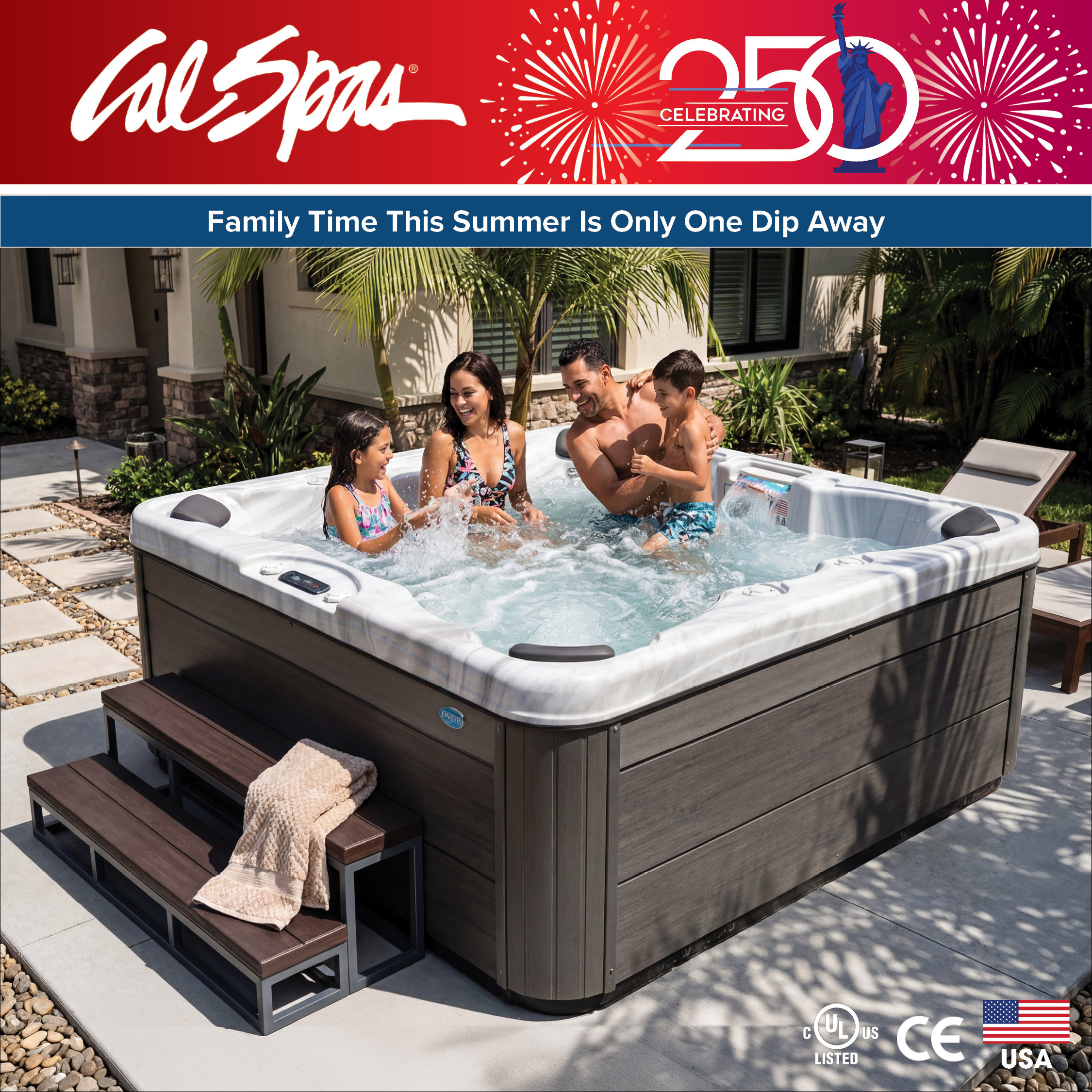 Calspas hot tub being used in a family setting - Fayetteville